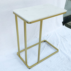 Modern Farmhouse Decorative Sofa <b>Table</b> with Durable <b>White</b> Stone Top Bronze Frame Glass Top Set for Living Room Furniture TT68114 - Product Image 3