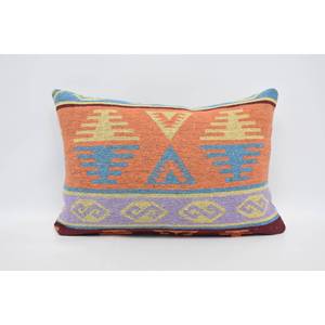 Luxury Geometric Bohemian Pillow 16x24 Inch Orange Wool <b>Cushion</b> Woven Floral Vintage Leaves Pattern Eco-Friendly Non-Slip - Product Image 1