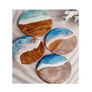 Lot de 4 sous-verres de luxe en résine et bois faits à la main à prix compétitif tapis et tampons artisanaux pour café et boissons - Product Image 4