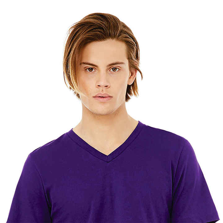 Purple Essential Unisex V-Neck Short Sleeve Jersey Tee: 100% Airlume Combed & Ring Spun Cotton, 32 Single, 4.2 oz