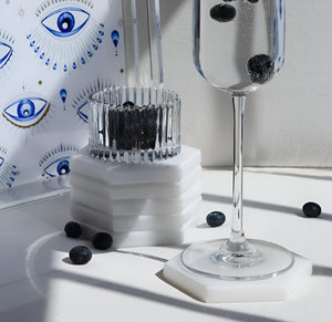 ที่รองแก้วเครื่องดื่มลายหินอ่อนเซรามิกขนาด4นิ้วถาดรองแก้วไม้หินอ่อนสีขาวสวยงามปรับแต่งได้6ชิ้นราคาถูก - Product Image 1