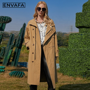 Trench-coats pour femmes avec grandes poches fonctionnelles, manteau brillant mi-long, coupe épaissie, coupe-vent personnalisé avec LOGO - Product Image 4
