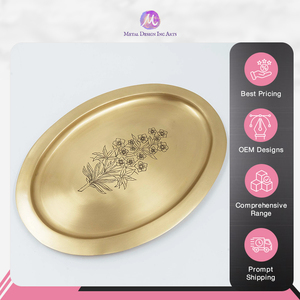 ถาดทองเหลืองทรงรีพรีเมี่ยมสีทองพร้อมเสิร์ฟอาหารว่างและน้ำดีไซน์หรูหราทันสมัย - Product Image 2