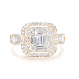 Bague de fiançailles Premium Cushion Double Halo Cluster avec diamants de laboratoire F-VS2 en or massif 14K, sertissage halo, produit pratique - Product Image 2
