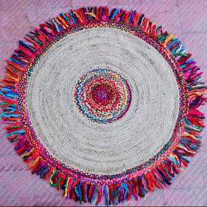 Grands tapis ronds en jute Chindi de 3 pieds et 4 pieds, taille personnalisée, tissés, écologiques, modernes, bohèmes, réversibles, en jute naturelle recyclée - Product Image 2