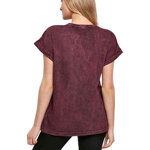 Camiseta de Verano para Mujer, de Algodón/Poliéster Grueso, Corte Ajustado, Lavado Ácido, Estampado Personalizado, Manga Corta, Negra, Vintage, Desgastada - Product Image 4