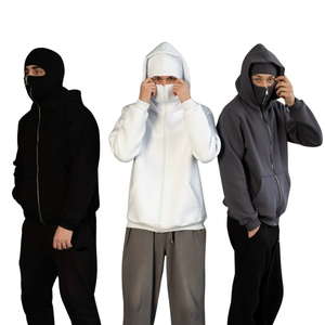 เสื้อฮู้ดมีซิปพร้อมหน้ากากแฟชั่นสไตล์สตรีทแวร์ผ้าฝ้าย100% รุ่นเฮฟวี่เวทระบายอากาศว่างเปล่า - Product Image 3