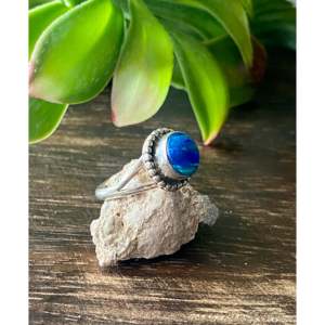 Handmade Dainty Navajo <b>Ring</b> Blue Ethiopian Opal & Sterling <b>Silver</b> with Invisible Setting Size 6.75 Everyday Wear - Product Image 3