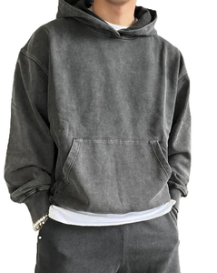 Sweat-shirts à capuche unisexes surdimensionnés en coton français 100% pour hommes, poids lourd, vierges, lavés, logo personnalisé, streetwear - Product Image 1