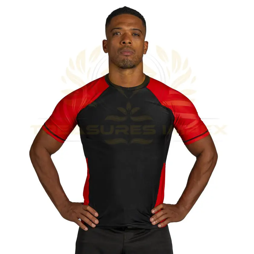 Manica corta compressione Rash Guard Logo personalizzato di alta qualità stampato manica corta da uomo Upf50 + rapida asciugatura