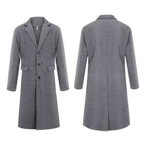 Gabardina de fibra de bambú informal para hombre con cuello entallado, chaqueta larga, abrigo de un solo pecho con bolsillos - Product Image 6