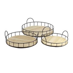 JUEGO DE 3 bandejas de madera para servir comida/té/vajilla de café bandeja decorativa de diseño maravilloso con marco de Metal negro - Product Image 1