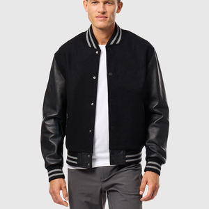 Logo personnalisé veste de baseball universitaire en laine pour hommes noir recadrée veste universitaire fabricants - Product Image 2