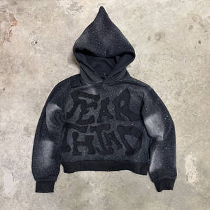 Sudaderas con capucha Vintage con logotipo estampado de diamantes de imitación para hombre 100% algodón lavado ácido de gran tamaño sudaderas con cremallera para hombre - Product Image 4