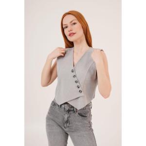 Chaleco de Mujer LUSTRIN con Cuello en V y Botones, Corte Triangular, Color Gris - Prenda de Punto Elegante y Cómoda en Mezcla de Viscosa - Product Image 5