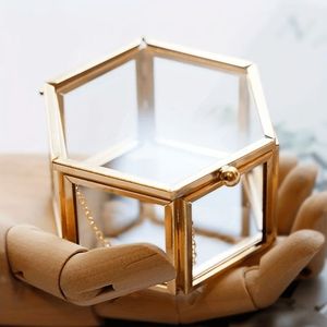 Luxury Gold Hexagon Glass Jewelry <b>Box</b> Wedding <b>Ring</b> Bearer <b>Box</b> Clear Geometric Keepsake Glass <b>Box</b> For Preserved Flower Decor - Product Image 2