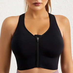 Wholesale Plus Size High Support Seamless Racerback Sports Bra and <b>Leggings</b> Sets with Front <b>Zipper</b> Spandex/Polyester for Women - Product Image 3
