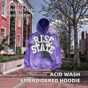 Sweat à capuche pour homme avec logo brodé en spray arc-en-ciel, en molleton français délavé, effet vieilli, fermeture éclair, lavage à l'acide, coupe ample - Product Image 2