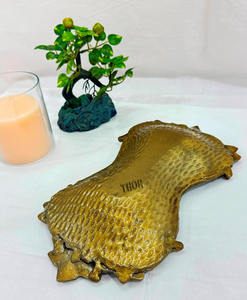 Plateau à fruits en métal martelé ton laiton vintage avec plateau de table décoratif plateau de service plat fabriqué à la main - Product Image 2