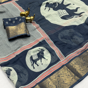 Magnifiques saris en coton Benny doux avec tout le design Kalmkari avec une bordure jequred - Product Image 1