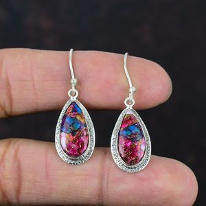 ต่างหูอัญมณีสีทองแดงสีเทอร์ควอยส์สีส้มดอกรัก925เงินสเตอร์ลิง9X18มม. เครื่องประดับอัญมณีเทอร์ควอยซ์ต่างหูลูกแพร์รูปหยดน้ำ - Product Image 5