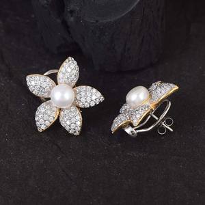 ลูกบาศก์พลอยพลอยพลอยดอกไม้ต่างหูเงิน925สเตอร์ลิงแม่ของกระดุมมุกเข้ามาใหม่ร้อนขายเครื่องประดับปรับ - Product Image 2