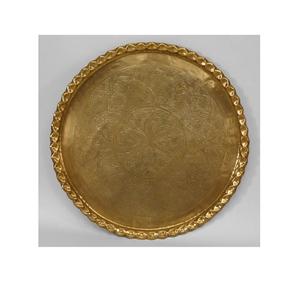 Bandeja de servicio de latón de metal con acabado hecho a mano de color dorado de latón personalizado para restaurante, bandeja de servicio de comida, Fabricante Mayorista - Product Image 1