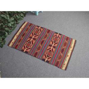Vintage Rug, Small 1.9x3.2 ft Turkish Rug, <b>Red</b> Solid <b>Wool</b> Rug - Product Image 1