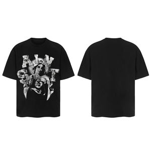 T-shirt vintage décontracté à double couche à manches courtes avec logo personnalisé 100% coton tricoté impression numérique coupe surdimensionnée avec motif - Product Image 4