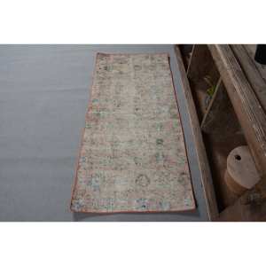 Alfombra turca Vintage de 2,3x5 pies, Alfombra de lana de tejido plano Beige y azul con respaldo de látex para decoraciones de sala de estar - Product Image 1