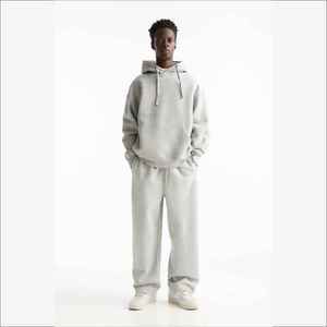 Meilleure qualité gris chiné 500g poids lourd 2 pièces jambe droite pantalons de survêtement et sweat à capuche ensemble surdimensionné unisexe Baggy blanc survêtement - Product Image 4