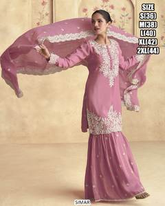 Punjabi bordado Sharara Palazo traje Dupatta con borlas cuello redondo mangas tres cuartos largo étnico Anarkali traje boda - Product Image 4