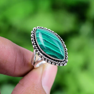 Fashion Girls <b>Jewelry</b> Green <b>Malachite</b> Woman Trending Boho Style Marquise Ring 925 Solid Sterling Silver Perfect Wedding Gift Her - Product Image 3