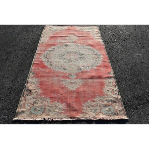 พรมตุรกีโบราณพื้นที่ขนาดใหญ่4.1 x 7.8ft คลาสสิกสีแดงสีเบจแอบสแตรกต์วัสดุขนสัตว์ยางขนาด10มม. สำหรับตกแต่งห้องโถง - Product Image 1