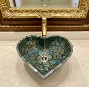 Lavabo rond en agate de luxe moderne fait à la main, décoration de salle de bain écologique pour la retraite et Diwali - Product Image 1