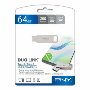 Memoria USB PNY PFDI64GDULINKTYCG Plateada de 64GB, 4 en 1 con Interfaz USB 2.0, Chip Flash, Estilo Pendrive - Product Image 1