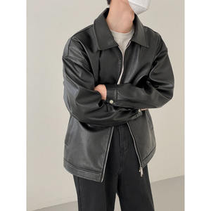 Chaquetas de hombre de cuero con cuello básico - Product Image 2