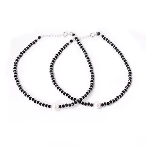 Tobilleras de Cuentas Negras con Detalles de Perlas, Estilo Bohemio, Joyería para Pies de Mujer, Tecnología de Incrustación Personalizada con Diamantes, Pulsera con Número - Product Image 1