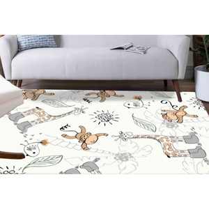 Tapis pour enfants Girafe : Décoration de chambre de bébé en chenille, lavable en machine, avec tapis moelleux - Product Image 1