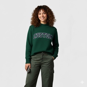 Sweat-shirt d'université, prix d'usine, femmes, hiver, tricoté, imprimé, coton, logo personnalisé, devant, col montant, décontracté, haute qualité - Product Image 4