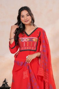 Elegant <b>Red</b> Cotton Salwar Kameez Set for Women with Embroidered Dupatta Traditional Ethnic Casual Wear Ankle Length Regular Fit - Product Image 4