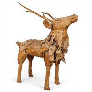 Escultura de Ciervo Hecha a Mano con Raíz de Teca, Tradicional para el Hogar, la Oficina y Uso en Exteriores - Product Image 1