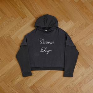 Sudadera con capucha para hombre de estilo de doble capa lavada con ácido duradera de la mejor calidad, sudaderas con capucha para hombre lavadas de gran tamaño con logotipo impreso personalizado - Product Image 1