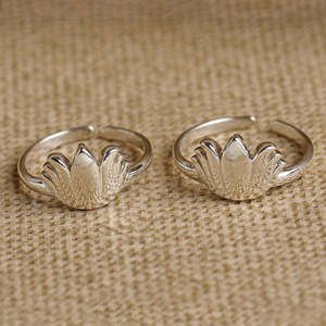 NOVAMART Fine 925 Sterling Silver Lotus Engagement/Wedding Diamond/Zircon <b>Toe</b> <b>Ring</b> Pair Wholesale Export - Product Image 2