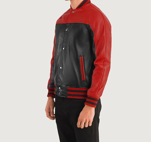 แจ็กเก็ตสไตล์วิทยาลัยวินเทจแขนหนังพรีเมี่ยมสำหรับผู้ชายคอตั้งลายพรางด้านหน้าสำหรับชิคาโกและวัว - Product Image 2