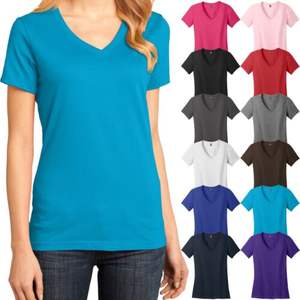 T-shirt pour femme, col en V, été, écologique, 100% coton, manches courtes - Product Image 1