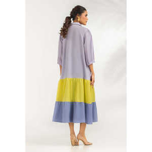 Vestido de Algodón Teñido con Bloques de Color, Estilo Casual para Oficina, Cuello Cuadrado, Transpirable, Largo hasta el Suelo, con Cintura Natural, ODM IPS-77277 - Product Image 3