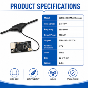 Receptor ExpressLRS ELRS 433MHz Mini FPV con Antena IPEX de 100mW ESP8285 SX1276 para Dron RC Quadcopter - Product Image 3
