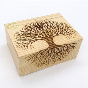 Funeral Supplies <b>Pine</b> Wood Cremation Urn <b>Box</b> / Adult for Animal / Ashes Banyan Tree Design Funeral Urn <b>Box</b> Suitable for Cemetery - Product Image 1