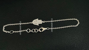 <b>14K</b> Solid <b>Gold</b> Natural Diamond Brilliant Cut Hamsa Charm <b>Bracelet</b> Christian Style Religious Women's Fine Jewelry STAR JEWELLERY - Product Image 3